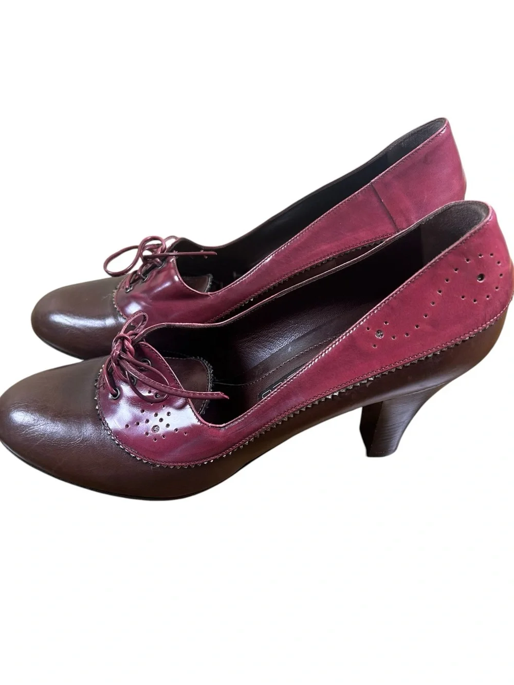 PELLICO Made in Italy Leather Lace Up Oxford Heels Burgundy Brown EU 39 US 8.5